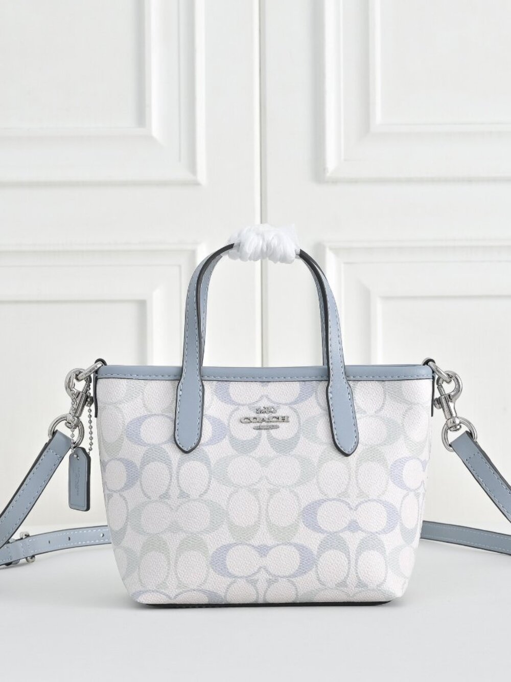 Light Blue Trim Coach Mini Convertible Tote Bag